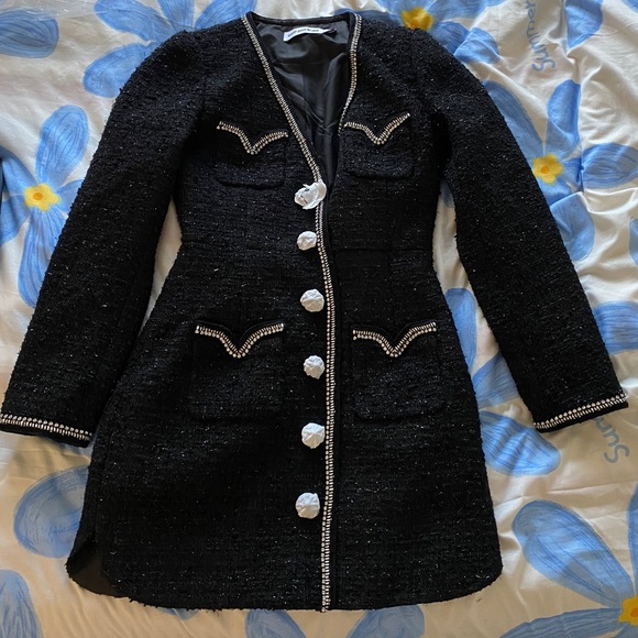 Self Portrait Black Metallic Bouclé Mini Dress New! - Picture 4 of 5